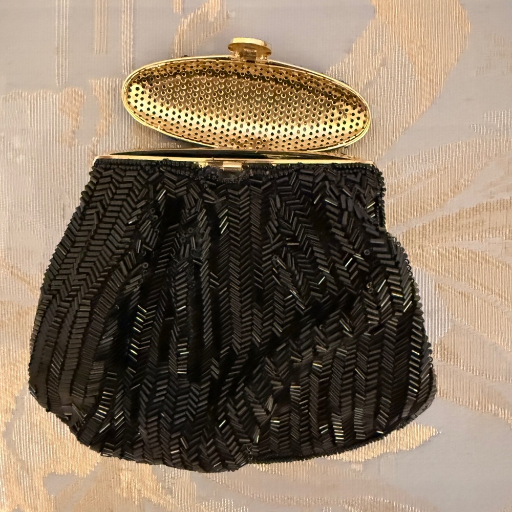 Hand Beaded Cocktail Bag with gold strap